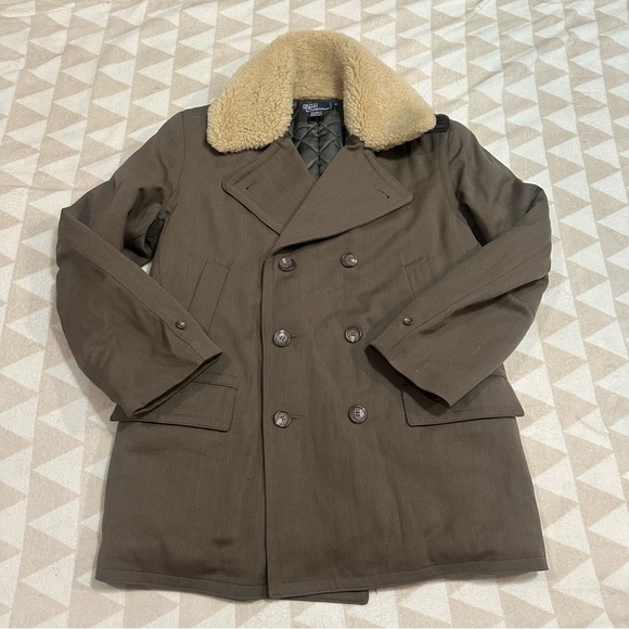 Polo Ralph Lauren vintage double breasted jacket wool mohair collar sheep skin - Picture 1 of 5